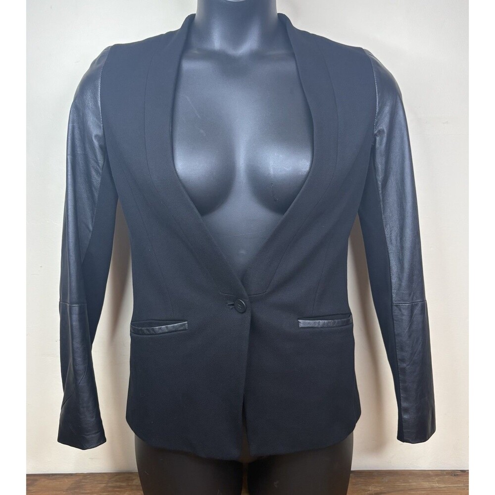 Madewell Black Mixed Media Blazer 2 Genuine Leather Sleeves Ponte Knit Jacket